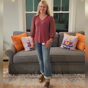 WEST K - V-NECKBLOUSE W/CHIFFON SLEEVES - BERRY RED